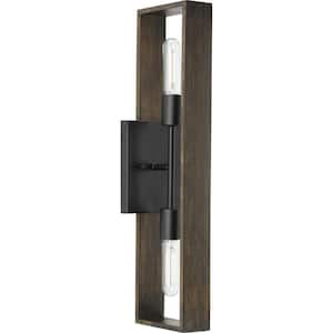 Boundary 24 in. 2-Light Matte Black Contemporary Wall Bracket w/ Roasted Chicory Accents for Dining Rooms and Great Room