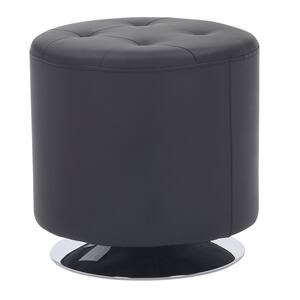 Mason Round 17 in. Black Faux Leather and Chrome Swivel Ottoman