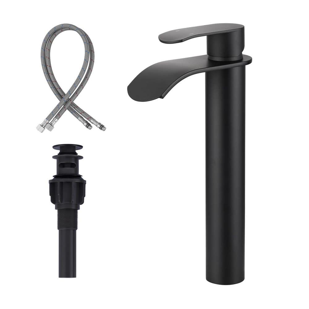 Stainless Steel Single Handle Waterfall Bathroom Faucet with Pop Up Drain Included in Matte Black price history on PriceWatchPro