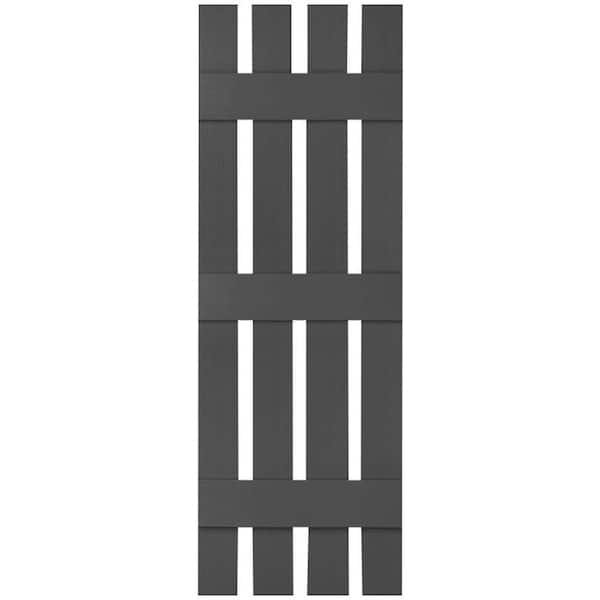 Ekena Millwork 16-1/4 in. x 67 in. Lifetime Vinyl Custom Four Board Spaced Board and Batten Shutters Pair Tuxedo Grey