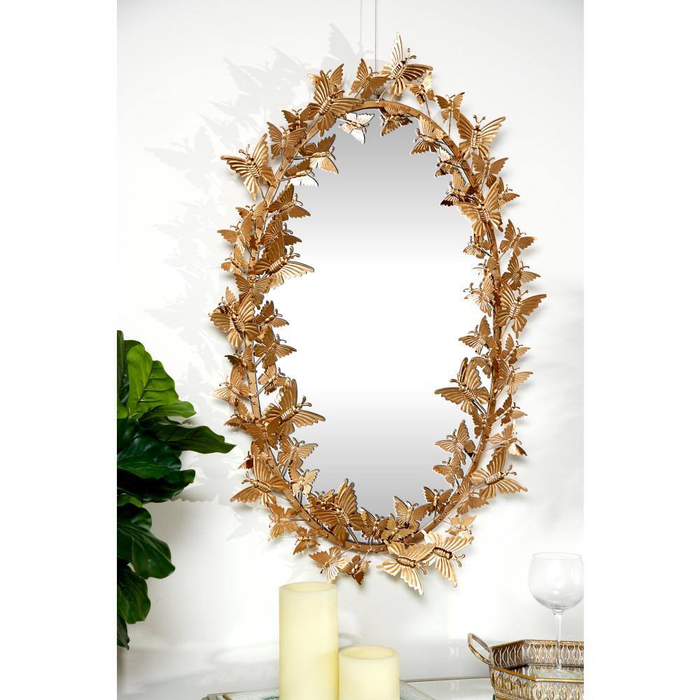 Gold Oval Wood Butterfly Wall Mirror, 19" x 33"