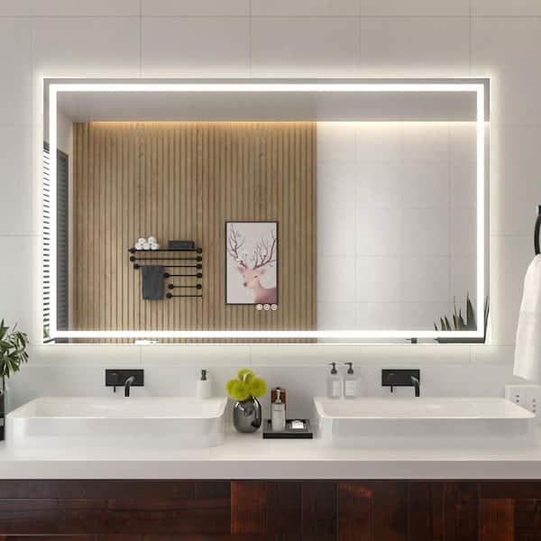 niveal 60 in. W x 36 in. H Rectangular Frameless LED Wall Bathroom Vanity Mirror