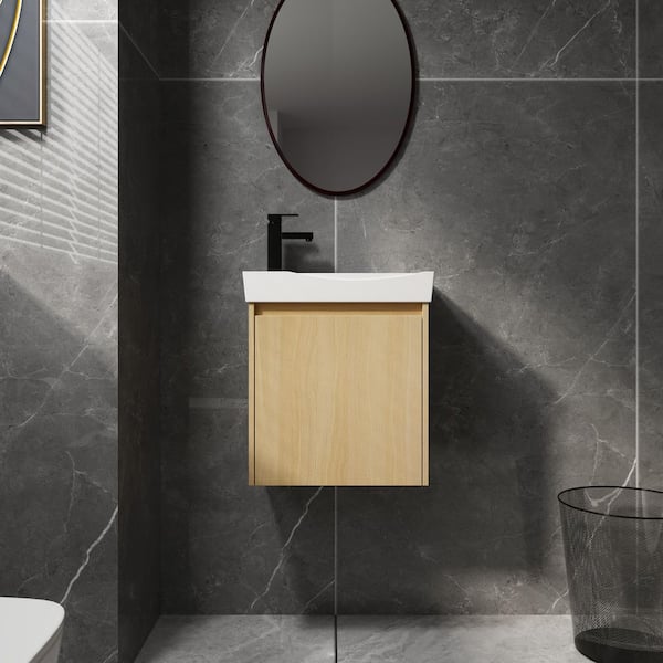 20 in. Single Sink Floating Oak Bath Vanity with White Ceramic Top, Soft Closing Door