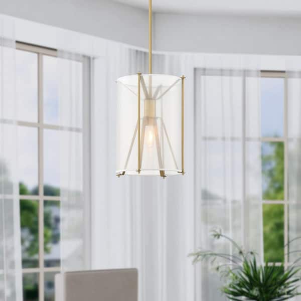 Designers Fountain Daybreak 60-Watt 1-Light Old Satin Brass Modern Pendant Light with Organza Fabric Shade and No Bulbs Included