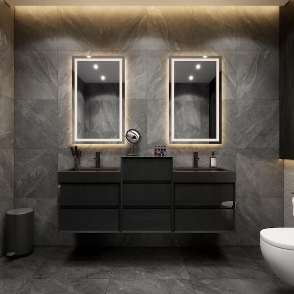 BV Better Vanity MIA 67 in. W x 20 in. D x 30 in. H Double Sink Middle Cabinet Bath Vanity in Gloss Black with Black Stainless Steel Top