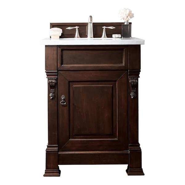 James Martin Vanities Brookfield 26 in. W x 23.5 in. D x 34.3 in. H Single Vanity in Burnished Mahogany with Arctic Fall Top