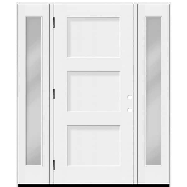 Legacy 60 in. x 80 in. 3P Equal Shaker RHOS Unfinished White Fiberglass Prehung Front Door w/Clear 10 in.SLs 4-9/16 Jamb
