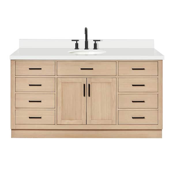 Hepburn 67 in. W x 22 in. D x 36 in. H Single Freestanding Bath Vanity in Oak with Pure White Quartz Top