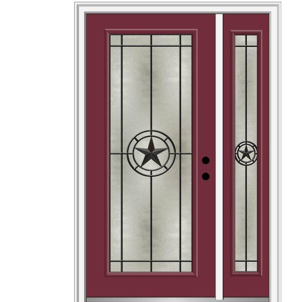 MMI Door Elegant Star 50 in. x 80 in. Left-Hand Inswing Full Lite Decorative Glass Burgundy Painted Fiberglass Prehung Front Door