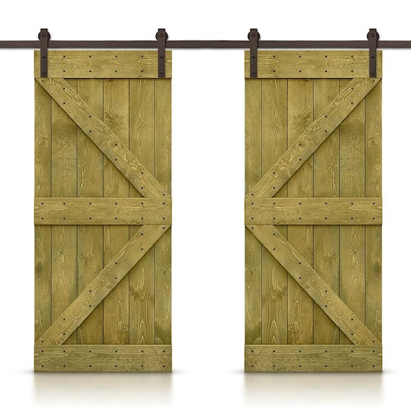 CALHOME K Series 72 in. x 84 in. Pre-Assembled Jungle Green Stained Wood Interior Double Sliding Barn Door with Hardware Kit