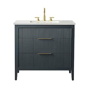 Emma 36 in. W Bath Vanity in Vintage Blue with Engineered Stone Top in Arabescato with White Sink