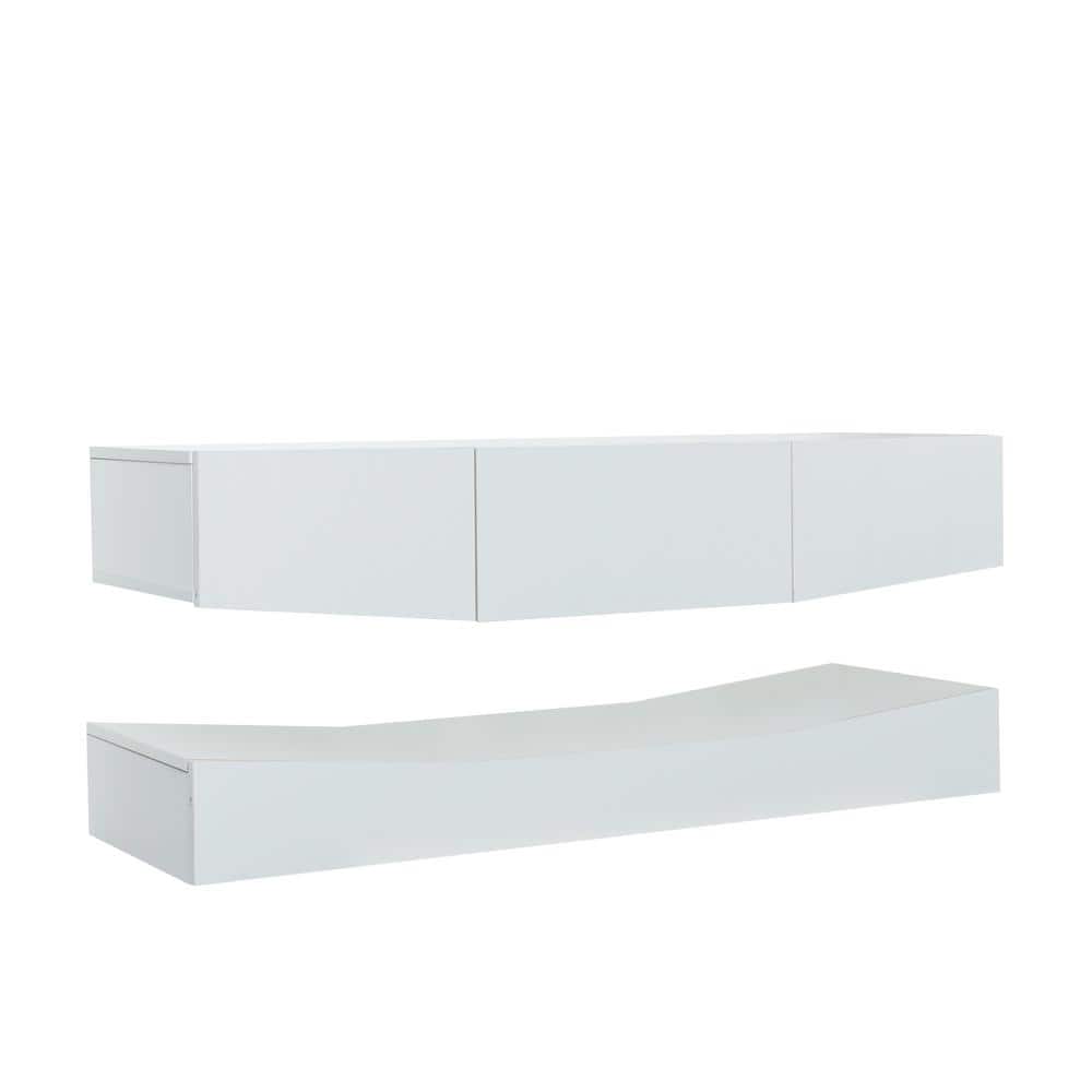 55 in. White Modern Entertainment TV Stand with LED Lights, TV and Media Fu