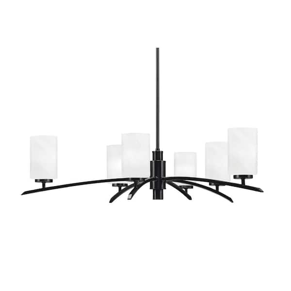 Unbranded Siena 6-Light Matte Black Chandelier, Round Chandelier with White Marble Glass Shades, No bulb Included