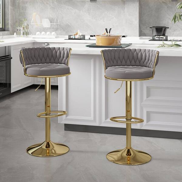 VECELO Bar Stools Adjustable Light Gray Low Back Metal