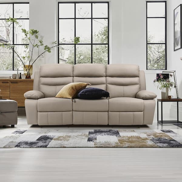 Lazzara Edelia 86.5 in. W. Pillow Top Arm Leather Rectangle 3 Piece Power Reclining Sofa Set in Latte 9628LTE 3PW