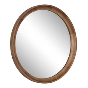 Hatherleig 24.00 in. W x 24.00 in. H Rustic Brown Round Farmhouse Framed Decorative Wall Mirror