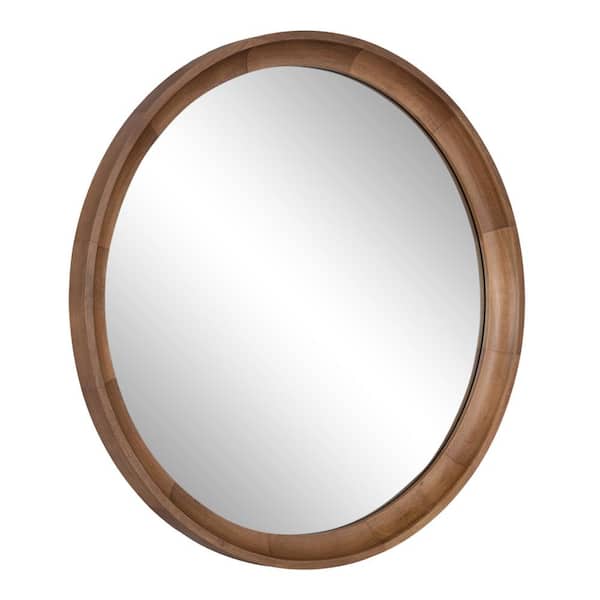 Kate and Laurel Hatherleig 24.00 in. W x 24.00 in. H Rustic Brown Round Farmhouse Framed Decorative Wall Mirror