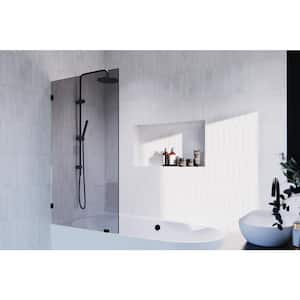 Ursa 34 in. W x 58.25 in. H Single Fixed Panel Frameless Bathtub Door in Matte Black with Bronze Tinted Glass