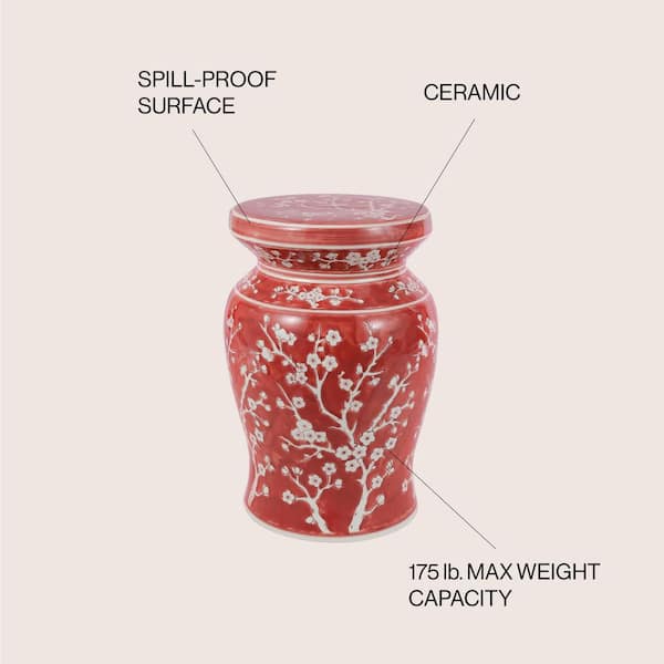 JONATHAN Y Cherry Blossom 17.75 in. Ceramic Garden Stool
