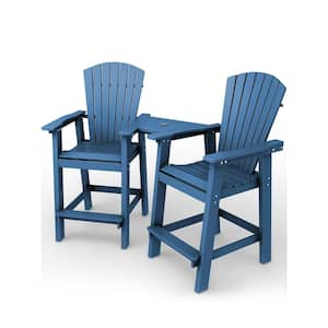 Balcony Chair Plastic Tall Adirondack Chair Set of 2 Outdoor Adirondack Barstools with Connecting Tray in Blue