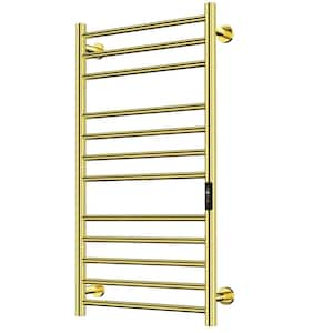 Electric Towel Warmer Wall Mount Heated Towel Rack 12 Bars Mirror Gold Plugs and Hardwires AH704G