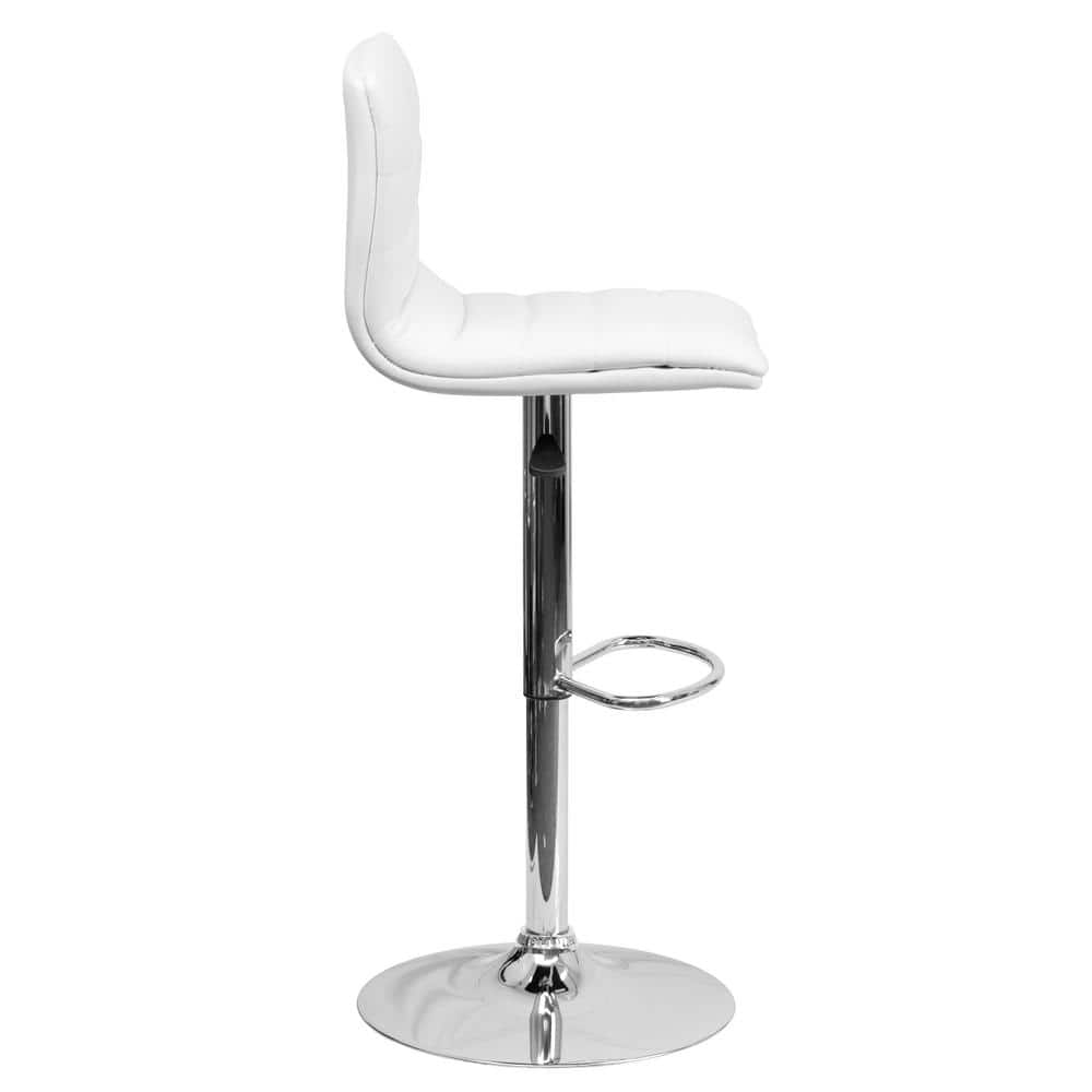 Modern White Vinyl Adjustable Bar Stool with Chrome Base