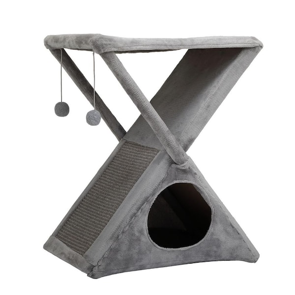 Unbranded Folding Cat Tower Tree, 2-Tier Pet House with Scratching Pad, Cat Nest Hammock for Small to Middle Kitten - Gray