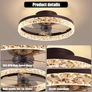22 in. Modern Leafless Flush Mount Ceiling Fan Low Profile Lamp with Remote Control Removable Washable, Reversible Motor