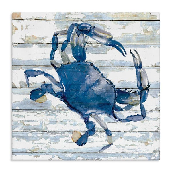 Stupell Industries Blue Crab on Distressed by Jessie Perry Unframed Animal Graphic Art Print 17 in. x 17 in.