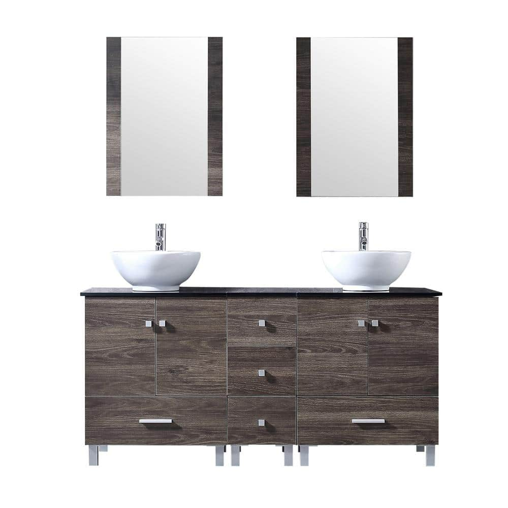 Bathroom Vanity Faux Slate Top Storage Cabinet w/Ceramic Basin