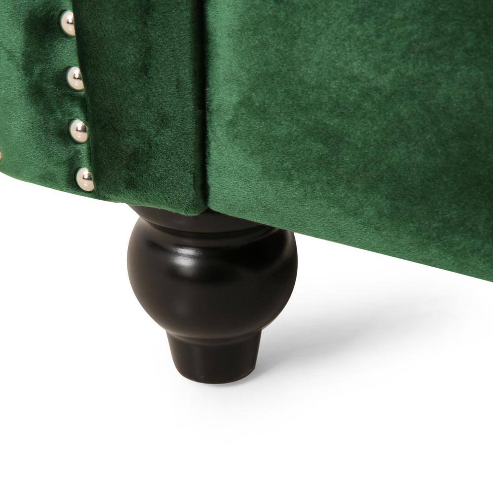 Emerald Velvet Chesterfield Accent Chair with Birch Wood Legs