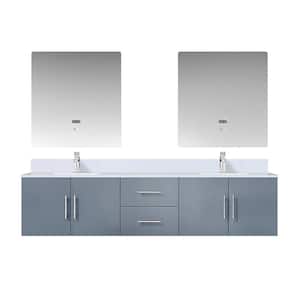 Geneva 80 in. W x 22 in. D Dark Grey Double Bath Vanity, Cultured Marble Top, Faucet Set, and 30 in. LED Mirrors