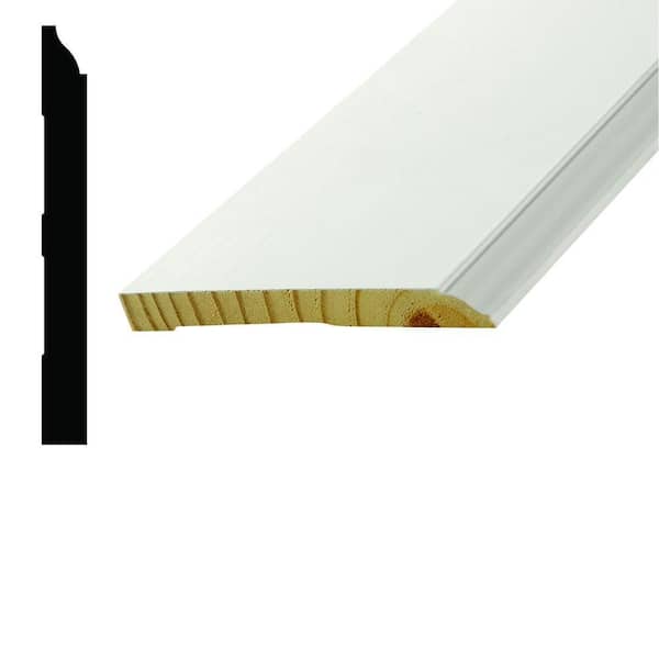 Alexandria Moulding WM 618 9/16 in. x 5.1/4 in. x 96 in. Primed Finger-Jointed Pine Wood Baseboard Molding