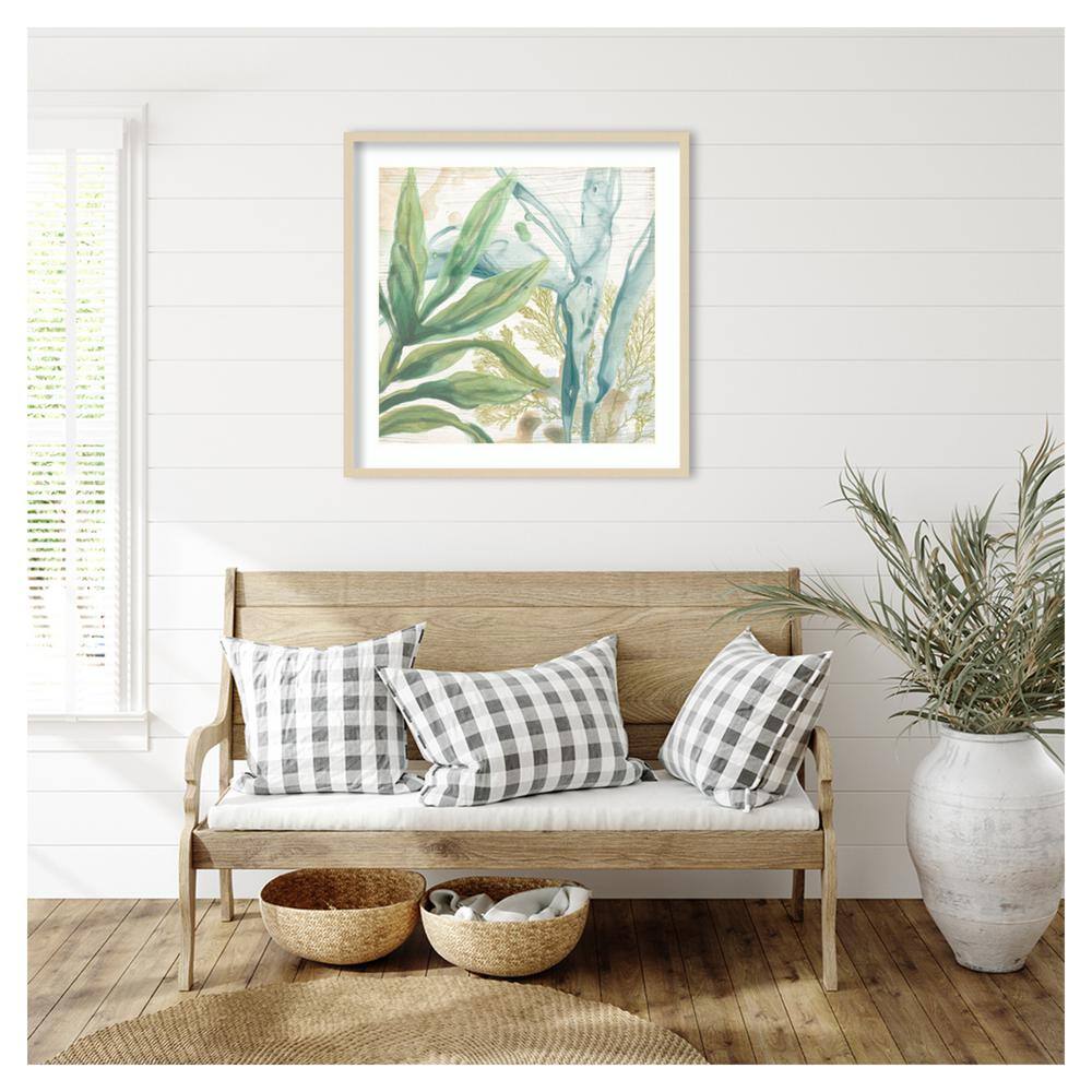 Quiet Coastal Collage II 33" Framed Abstract Botanical Print in Natural Wood