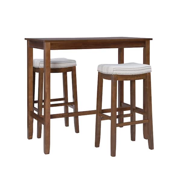 Linon Home Decor Concord 3-Piece Rectangle Bar Height Brown and Stripe Wood Top Dining Room Set Seats 2