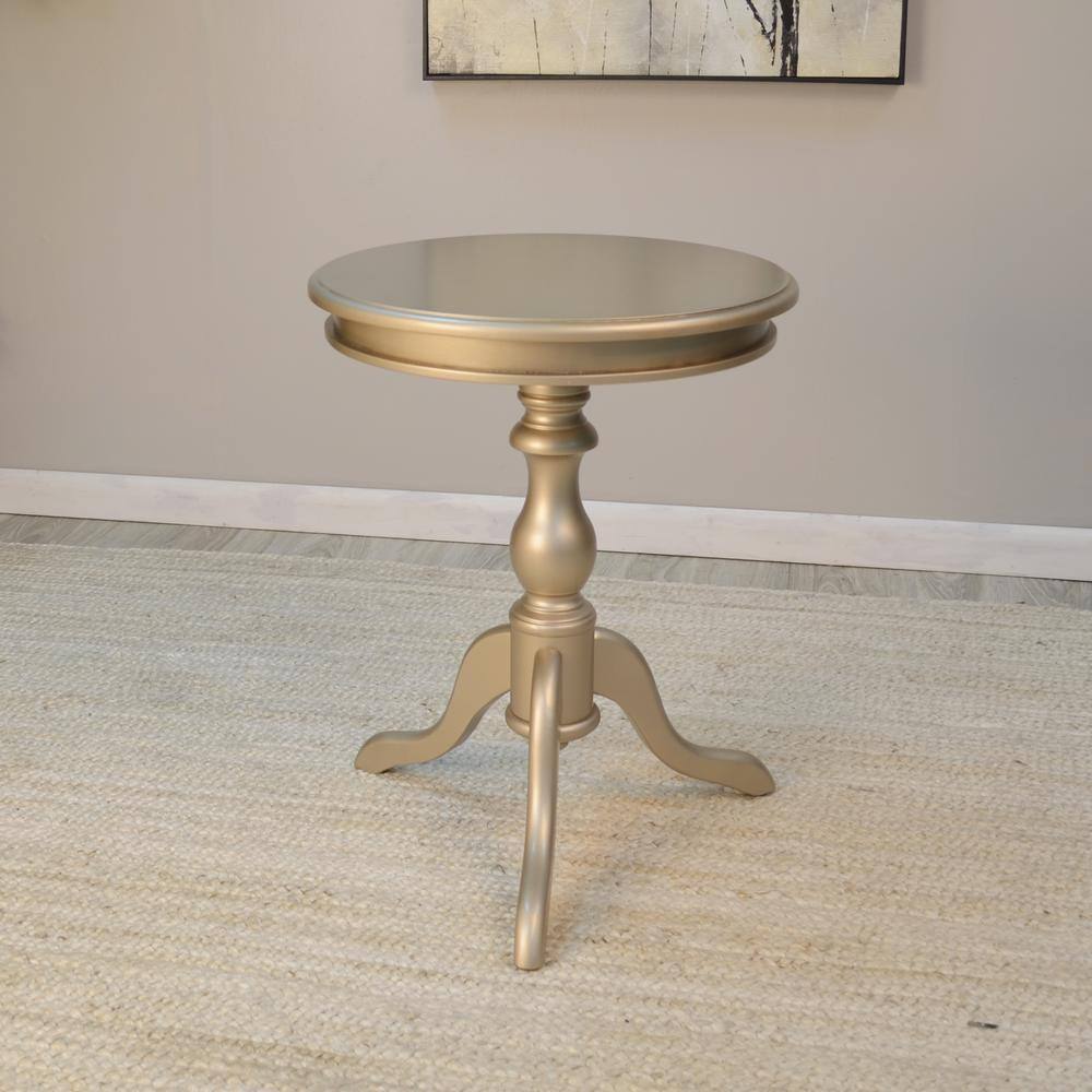 Gilda Champagne Round Pedestal Side Table with Turned Base