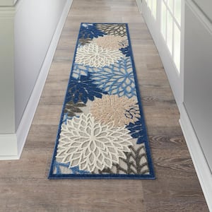 Aloha Blue/Multicolor 2 ft. x 8 ft. Kitchen Runner Floral Modern Indoor/Outdoor Patio Area Rug