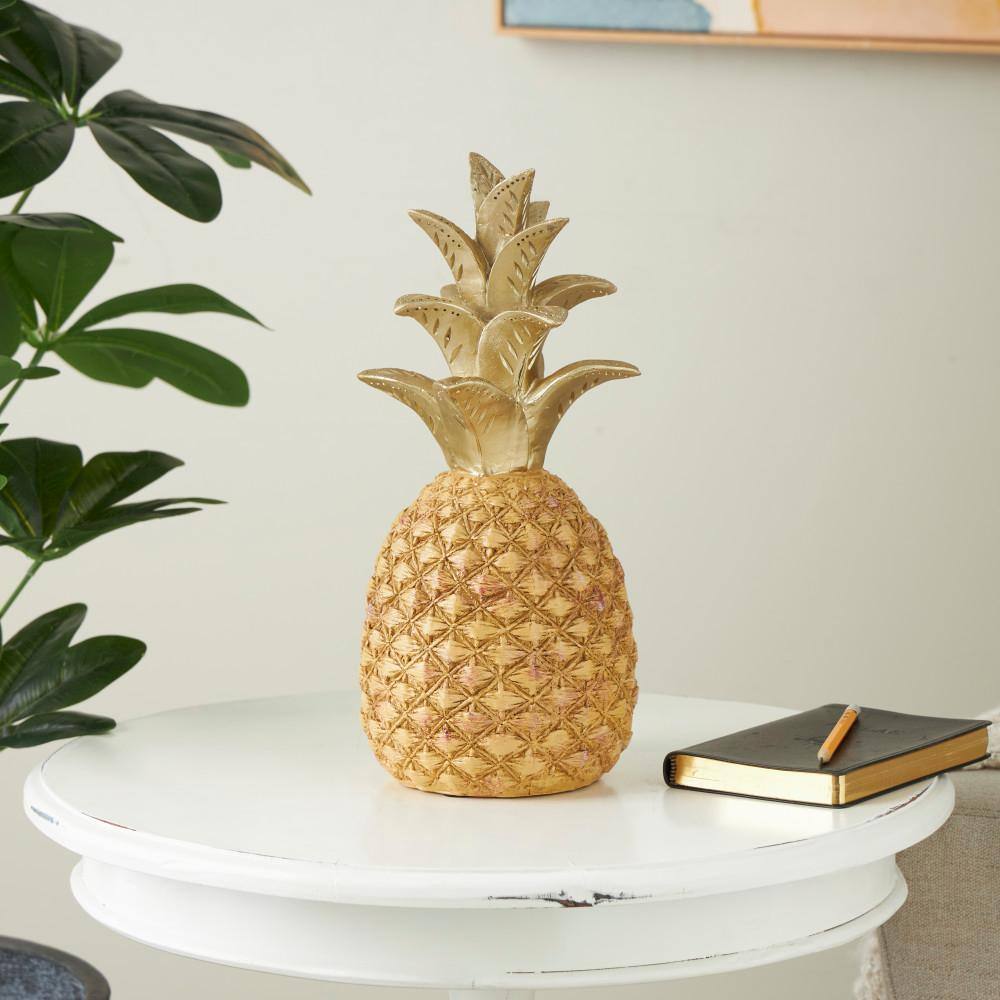 Gold and White Resin Pineapple Decorative Sculpture