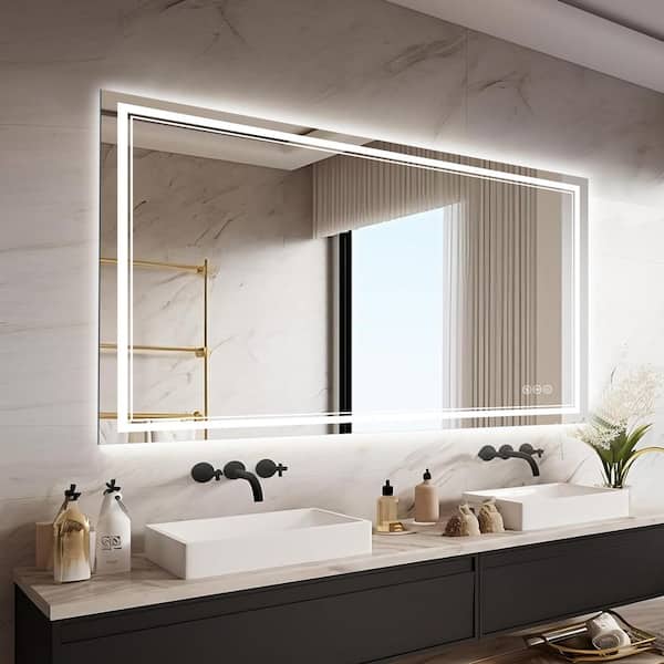 36 in. W x 60 in. H Rectangular Frameless Anti-Fog LED Front Light Backlit Wall Mirror Bathroom Vanity Mirror