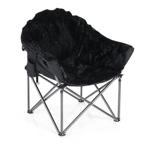 Folding Luxury Plush Moon Camping Chair Heavy-Duty Saucer Chair With Carrying Bag Soft Black Pedded Outdoor and Indoor