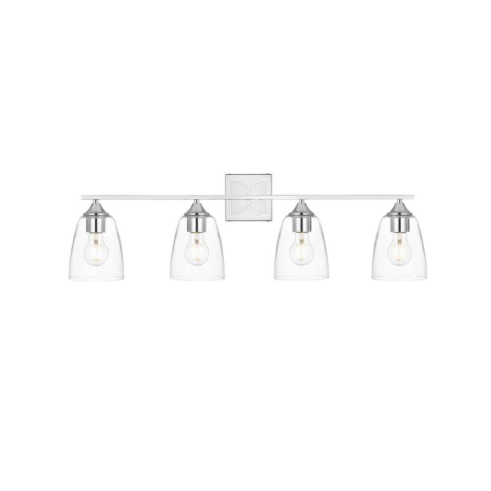 Simply Living 34 in. 4-Light Modern Chrome Vanity Light with Clear Bell Sha
