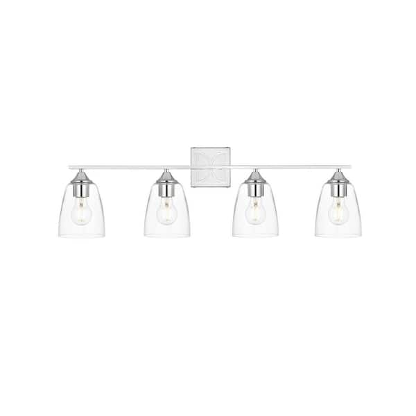 Unbranded Simply Living 34 in. 4-Light Modern Chrome Vanity Light with Clear Bell Shade