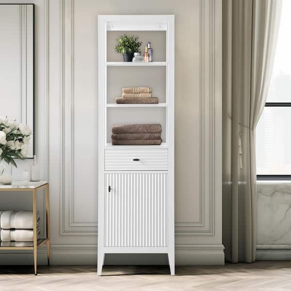 21 in. W x 17 in. D x 72 in. H Linear White Freestanding Linen Cabinet for Bathroom and Livingroom