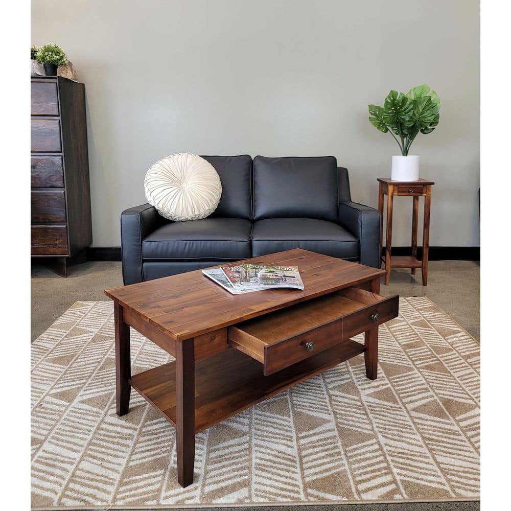 Solid Acacia Wood Rectangular Coffee Table with Storage