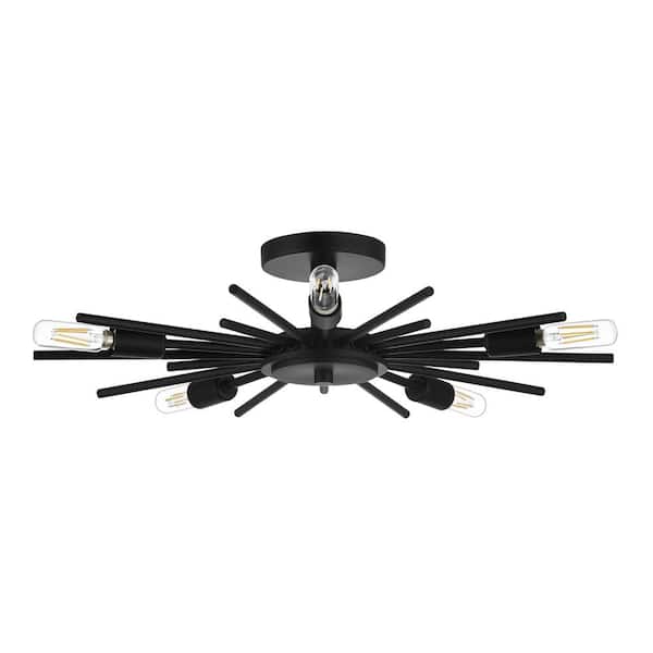 Brookings 21.63 in. 5-Light Matte Black Semi-Flush Mount