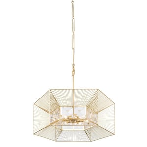 Arcade 6-Light French Gold Shaded Pendant Light with Gold/Clear Premium Faceted Crystal Panels Shade