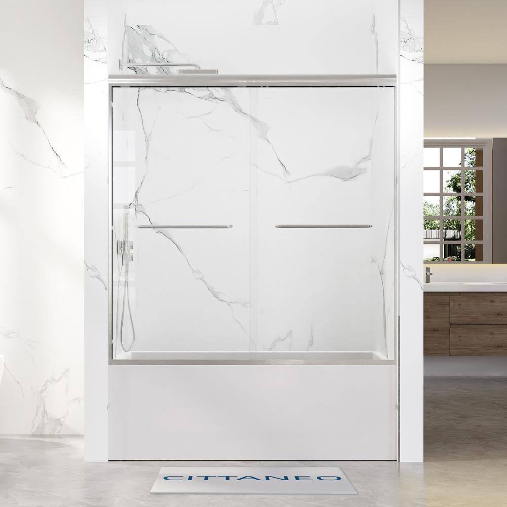 56–60 in. W x 60 in. H Framed Double Sliding Tub Door in Chrome with 1/4 in.(6mm) Clear Tempered Glass price history on PriceWatchPro