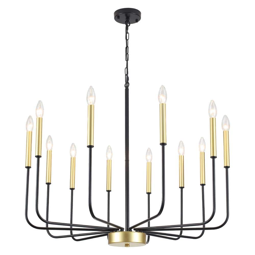 Black and Gold 12-Light Candle Style Metal Chandelier