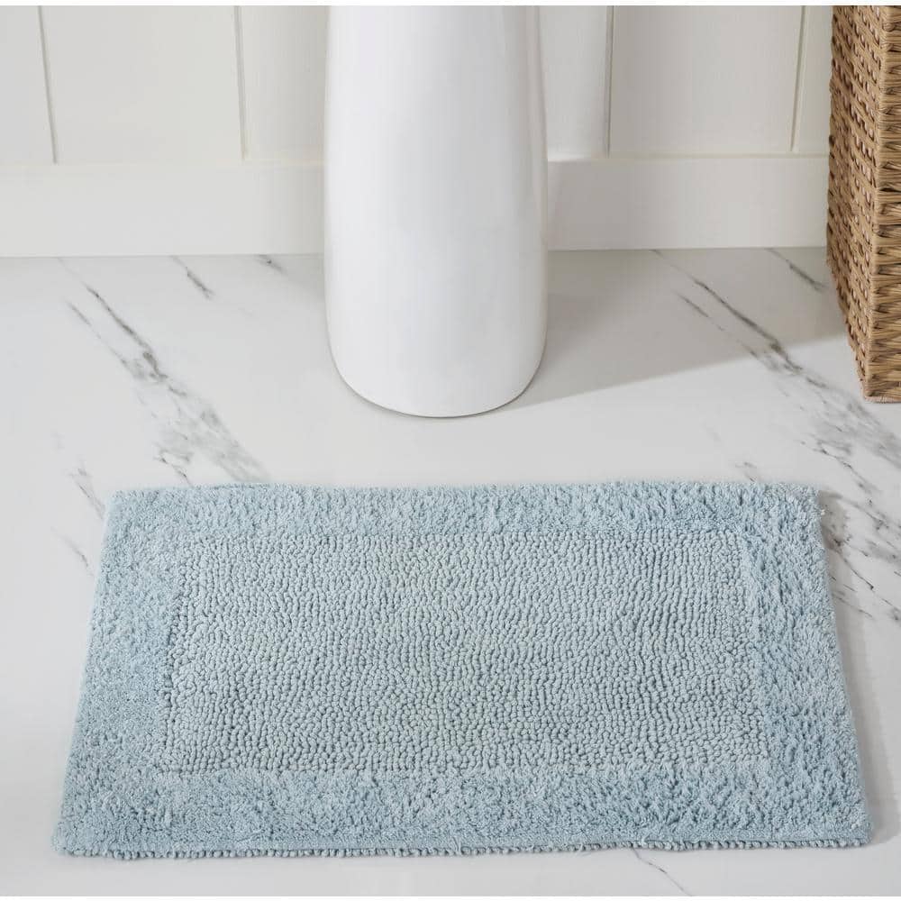 Blue Cotton Tufted Reversible 3-Piece Bath Rug Set