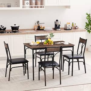 42 in. L 5-Piece Dining Table 1-Kitchen Table and 4-Chairs Metal and Wood Rectangular Brown Dining Room Table (Set of 5)
